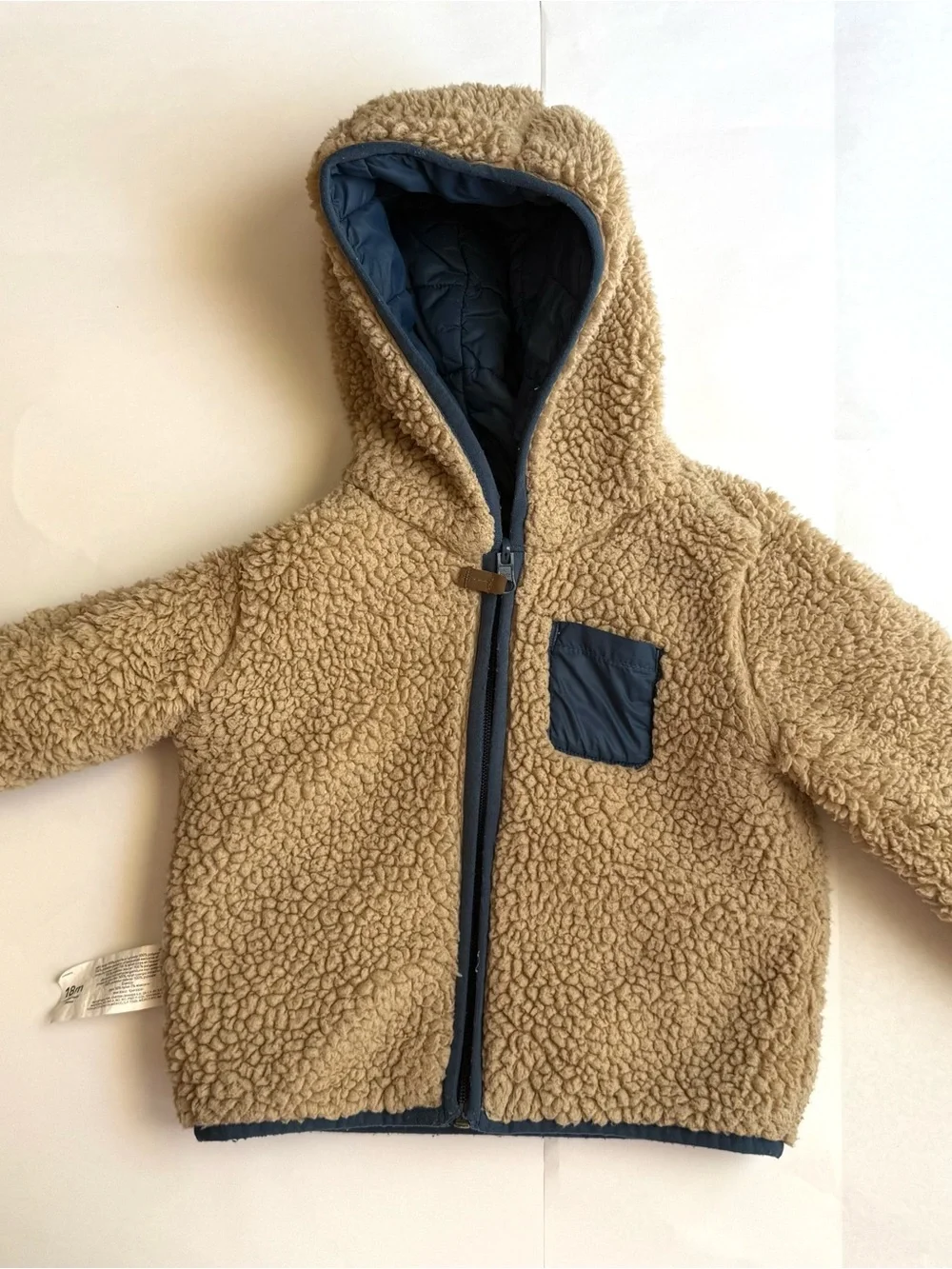 Carter’s Navy Quilted Hooded Puffer Jacket with Sherpa Lining Reversible